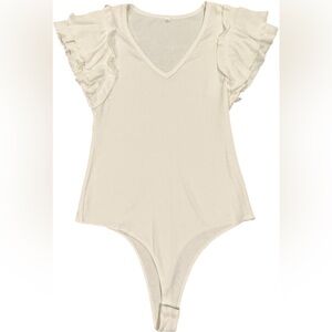 Women’s White Bodysuit with Ruffled Sleeves
